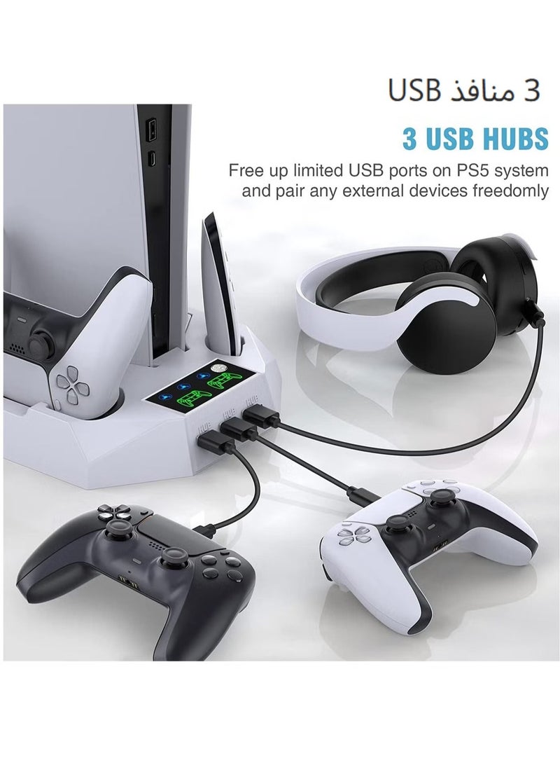 اكسيسن حامل تبريد متعدد الوظائف للإصدار الرقمي من PS5 / إصدار القرص PS5، مع محطة شحن مزدوجة لوحدة التحكم، ومروحة تبريد PS5 مع حامل سماعة رأس و3 سرعات مروحة قابلة للتعديل - Image 3